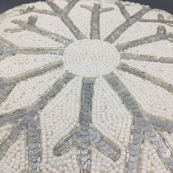 34th&Pine Christmas Silver Snowflake Beaded Sequins Accent Pillow Holiday 15" - Picture 7 of 10